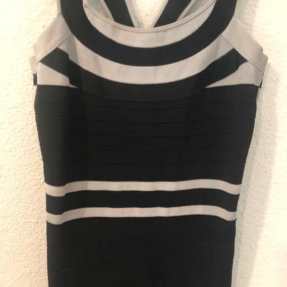 Express Bandage Sundress Black Gray Wide Strap Fitted Sexy - Picture 6 of 10